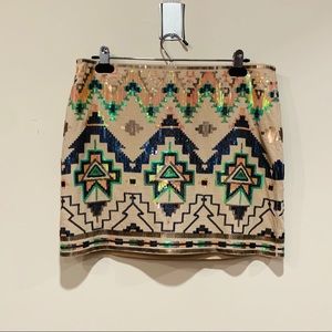 Express Sequined Aztec Print Skirt M